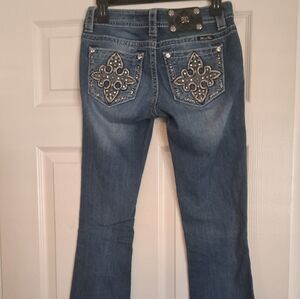 Miss Me Blue Boot Cut Jeans with Embellished Pockets